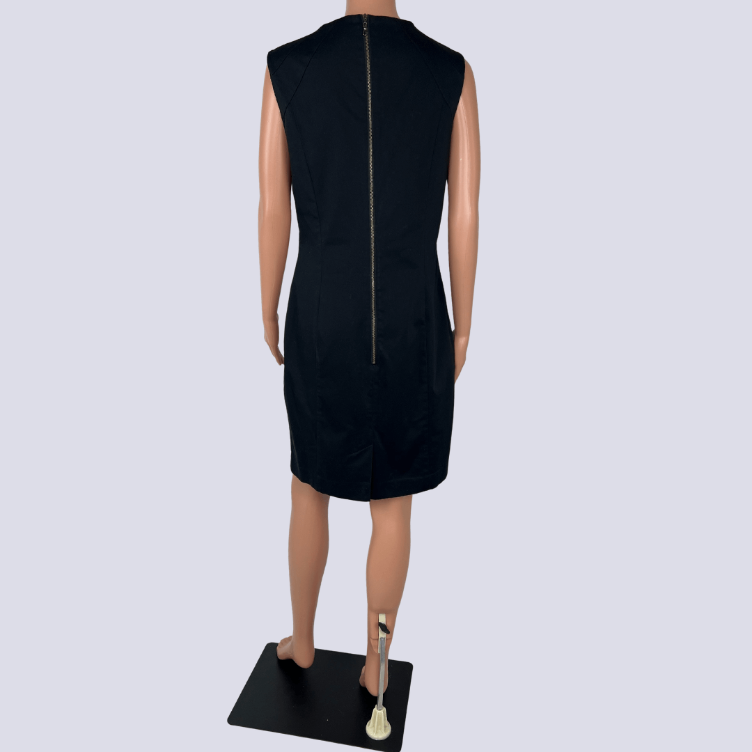 Back view of the Cue Satin Black Sleeveless Midi Dress
