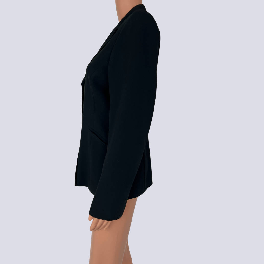 Front view of the Cue black women's blazer