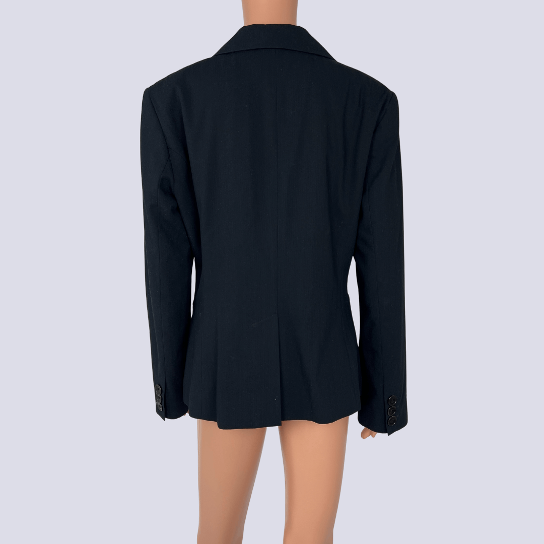 Front view of the Cue black women's blazer