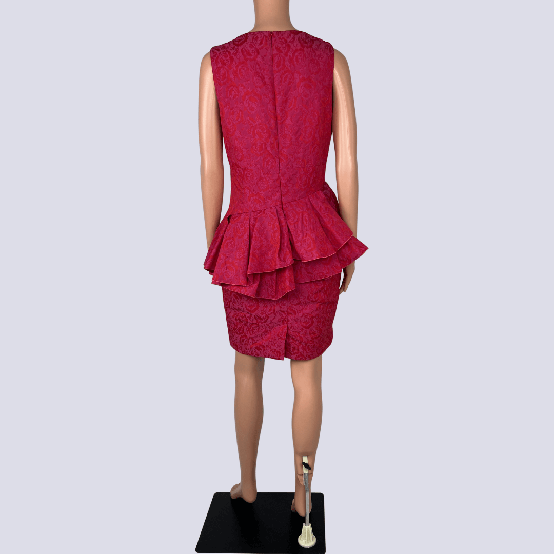 Back view of the Cue Red and Pink Sleeveless Midi Dress
