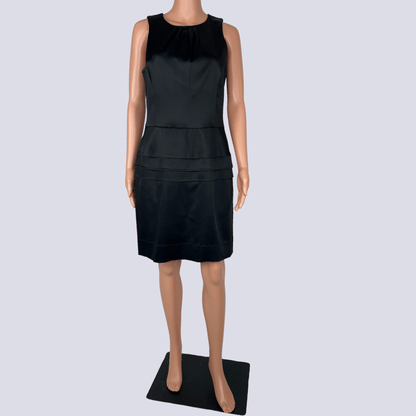 Front view of the Cue Satin Black Sleeveless Midi Dress
