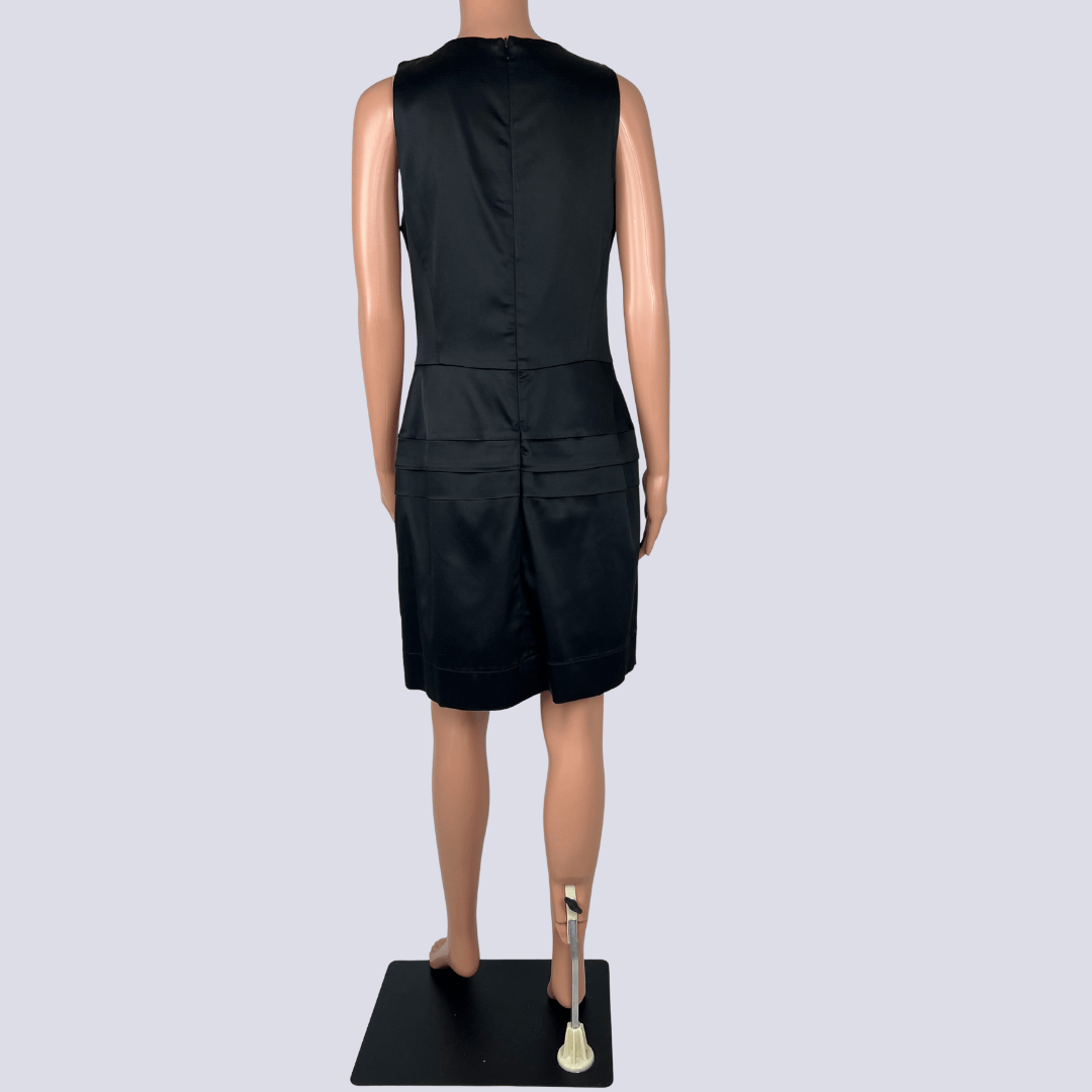 Back view of the Cue Satin Black Sleeveless Midi Dress