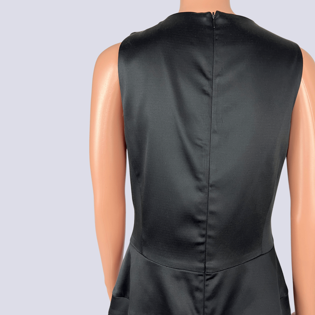 Back detail  view of the Cue Satin Black Sleeveless Midi Dress
