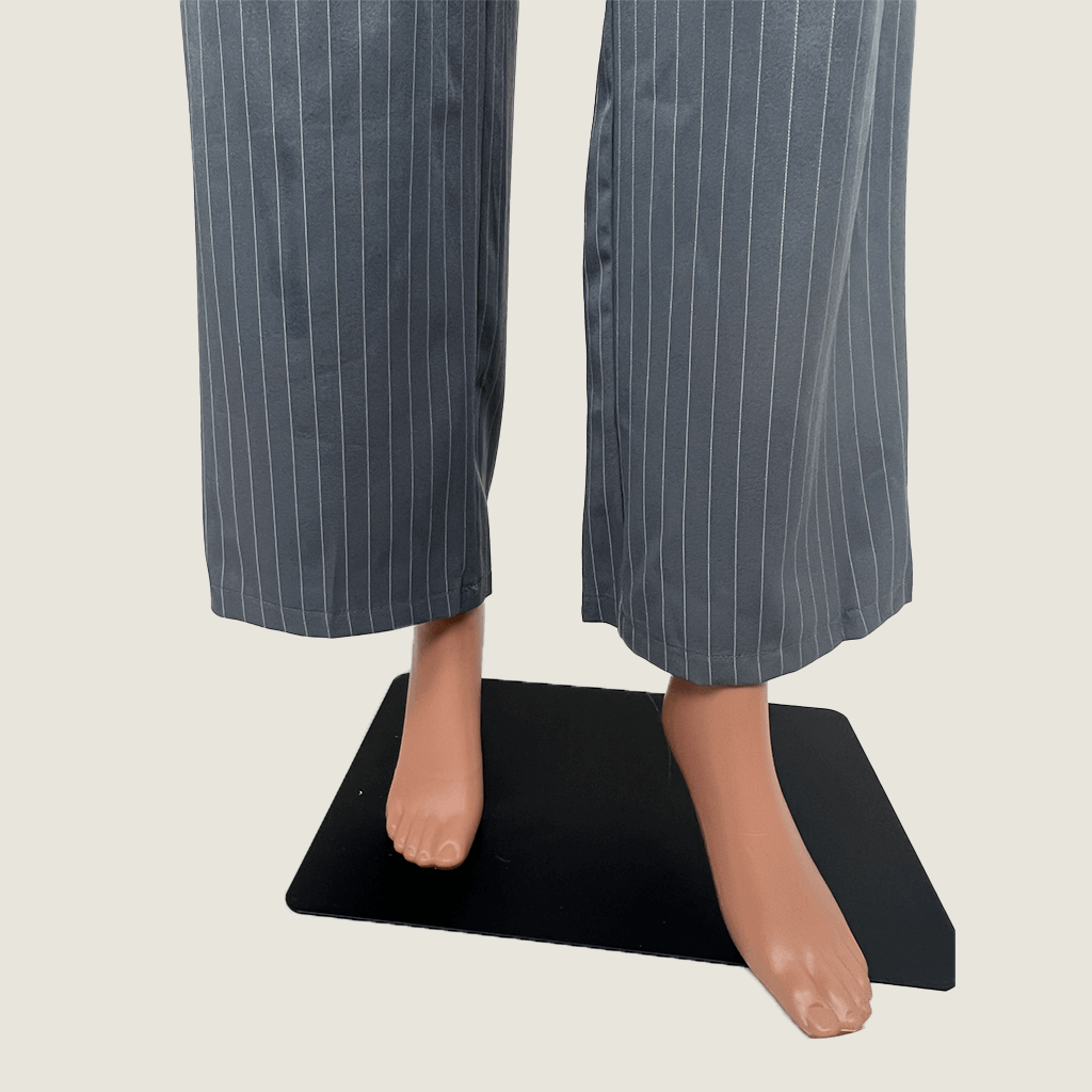 Dazy Grey Pinstripe Women's Slacks Hem Detail