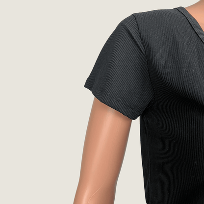 Decjuba Womens Soft Ribbed T-Shirt Sleeve Detail