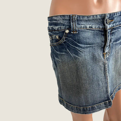 Front Detail View of the Denim Distressed Mini Skirt 