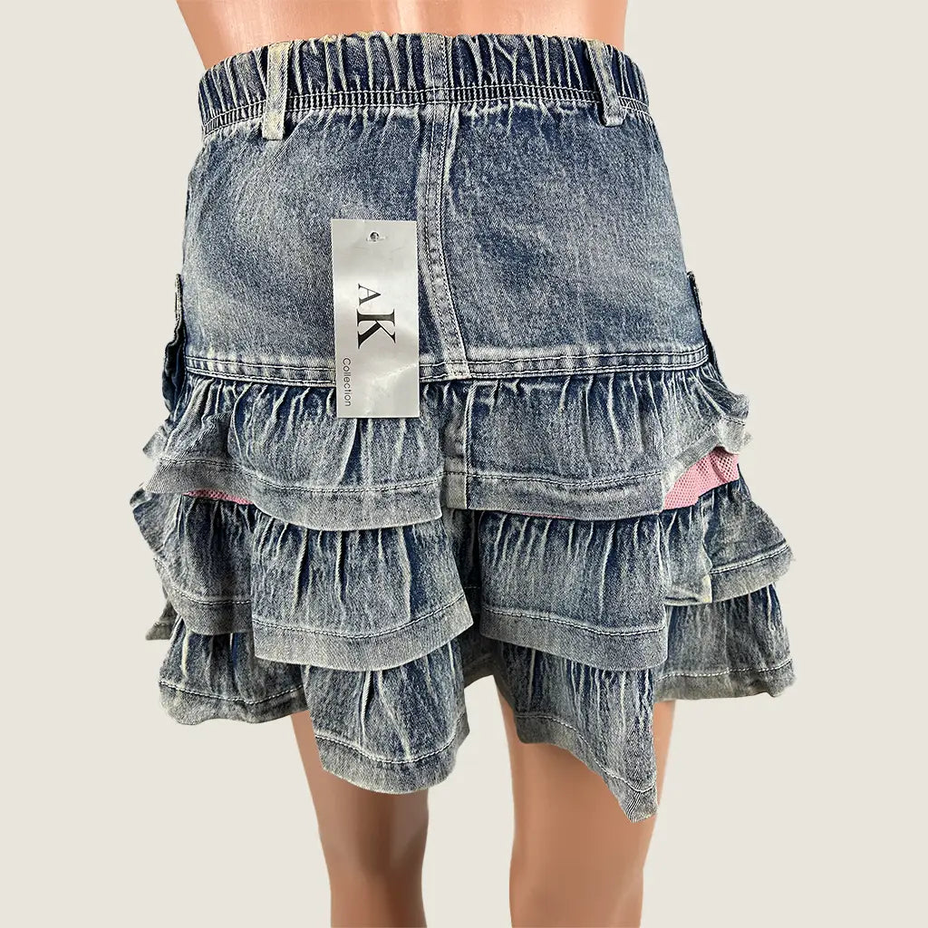 Back Detail View of the Denim Skirt Layered Mini