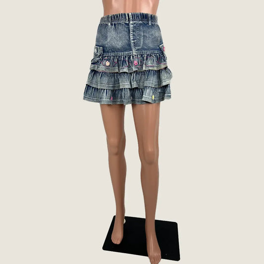 Front View of the Denim Skirt Layered Mini