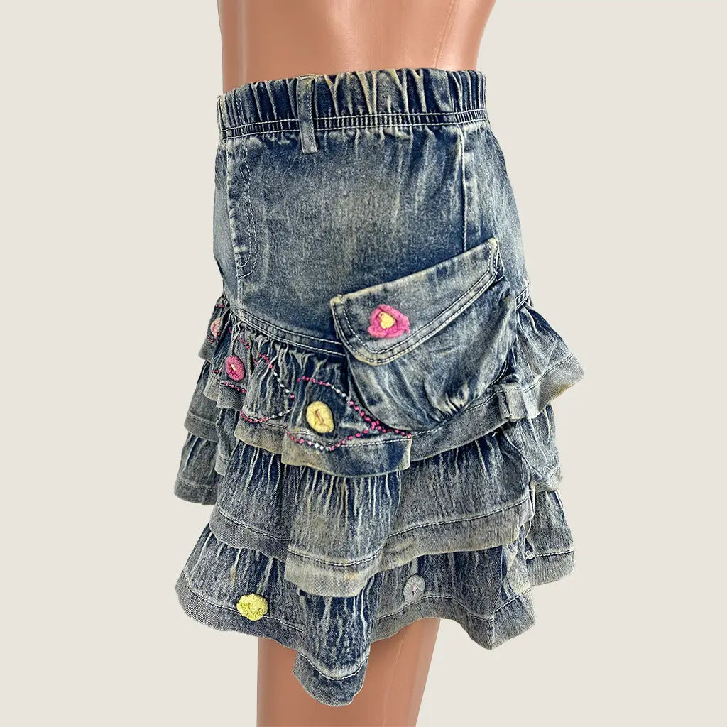 Side Detail View of the Denim Skirt Layered Mini