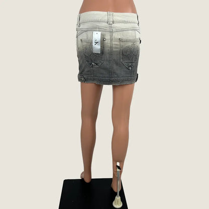 Back View of a Two Tone Denim Mini Skirt