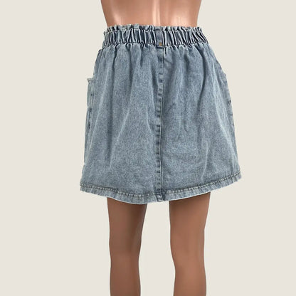 Denim Mini Skirt Elastic Waist Large