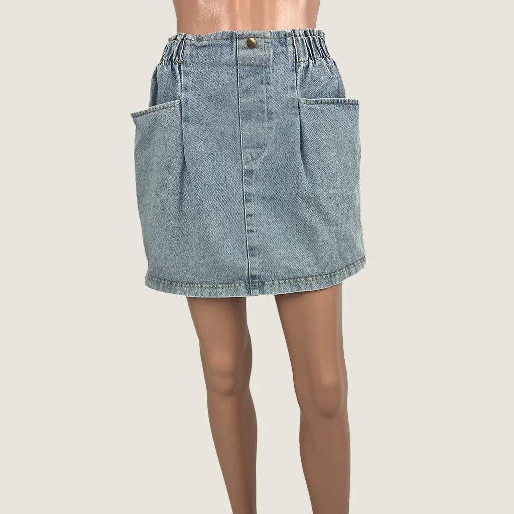 Denim Mini Skirt Elastic Waist Large