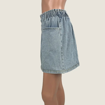 Denim Mini Skirt Elastic Waist Large