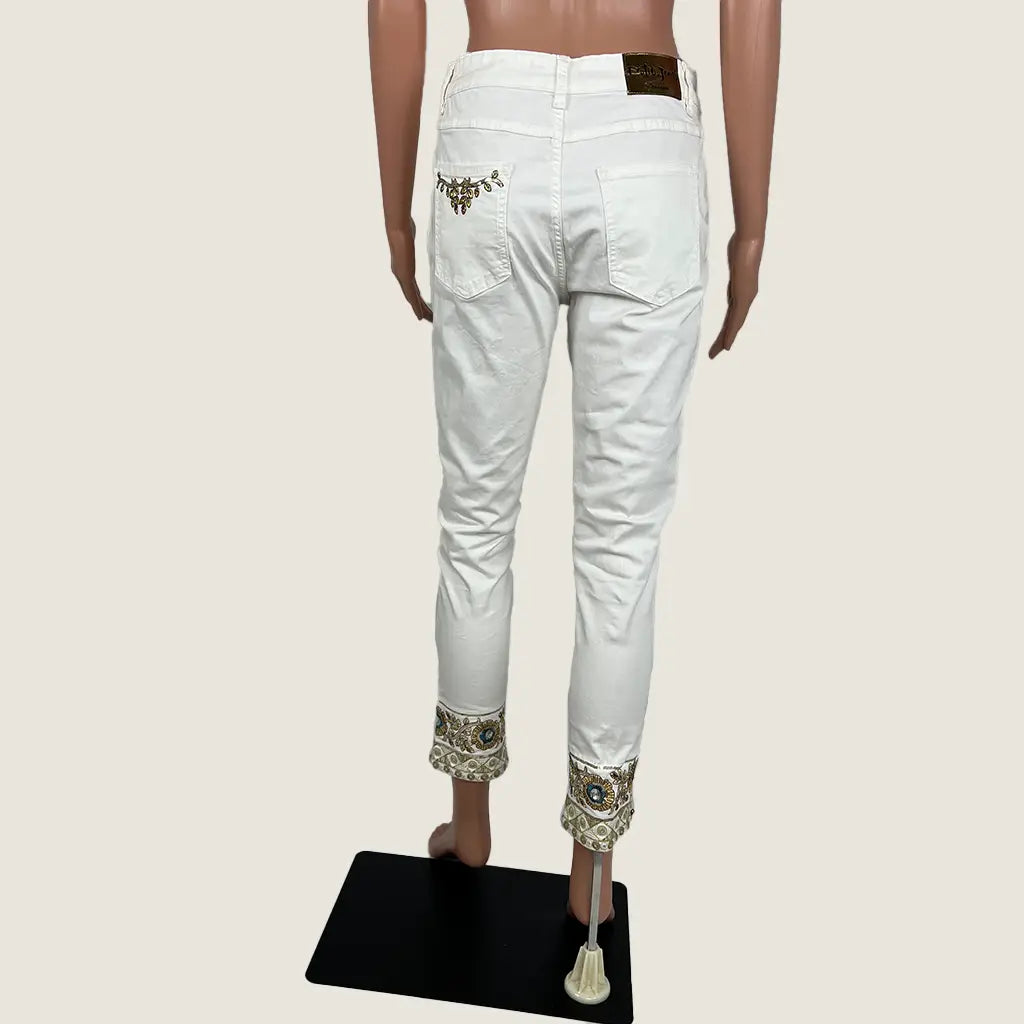 Back View of the Desigual Embroidered Denim Sari White Jeans