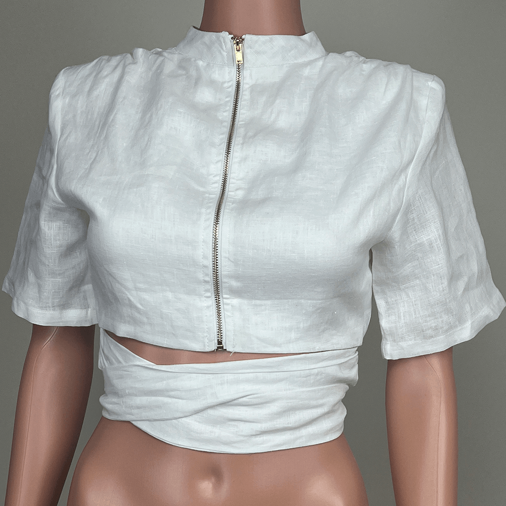 DISSH Vance White Linen Crop Top Front