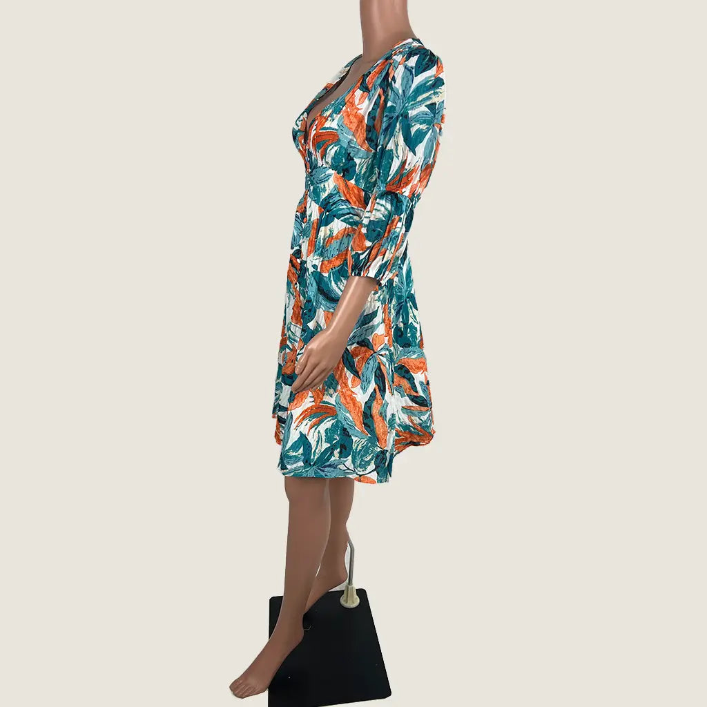 Side View of the Divine Avenue Blue Floral Midi Dress