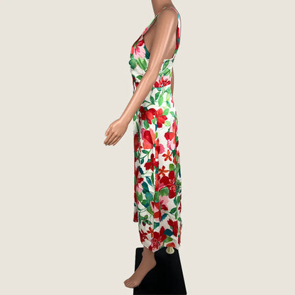 Divine Avenue Midi Marigold Floral Dress Front Cut Out