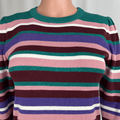 Collar detail of a Dotti Striped Knit Long Sleeve Jumper 