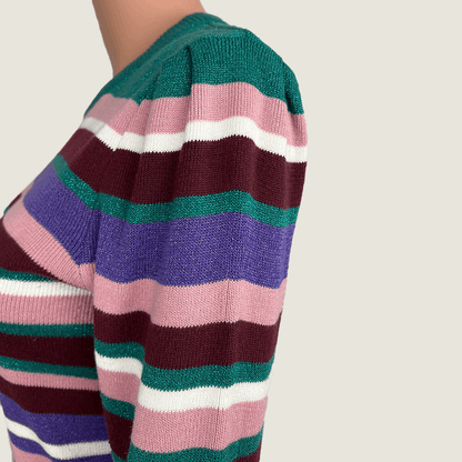 Side close up view of a Dotti Striped Knit Long Sleeve Jumper 