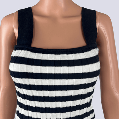 Front detail view of the Ebby and I Black and White Stripped Knit Dress