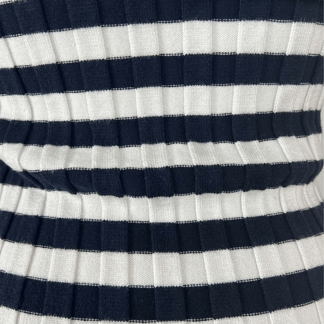 Print detail on the Ebby and I Black and White Stripped Knit Dress