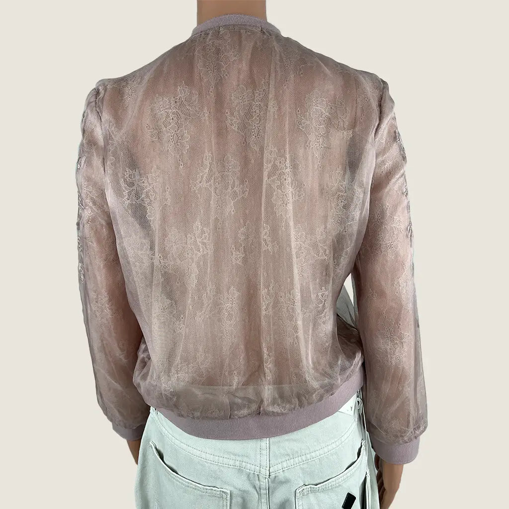 Back view of the Eileen Pink Sheer Floral Embroidered Jacket 