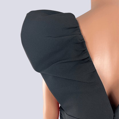 Back detail view of the Elle Zeittone Black Fan Sleeve Dress