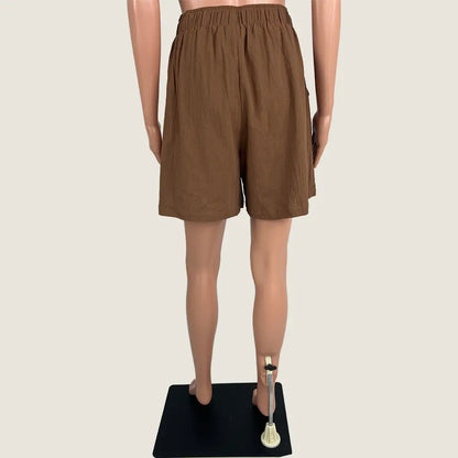 Back View of the Emery Rose Brown Front Tie Short