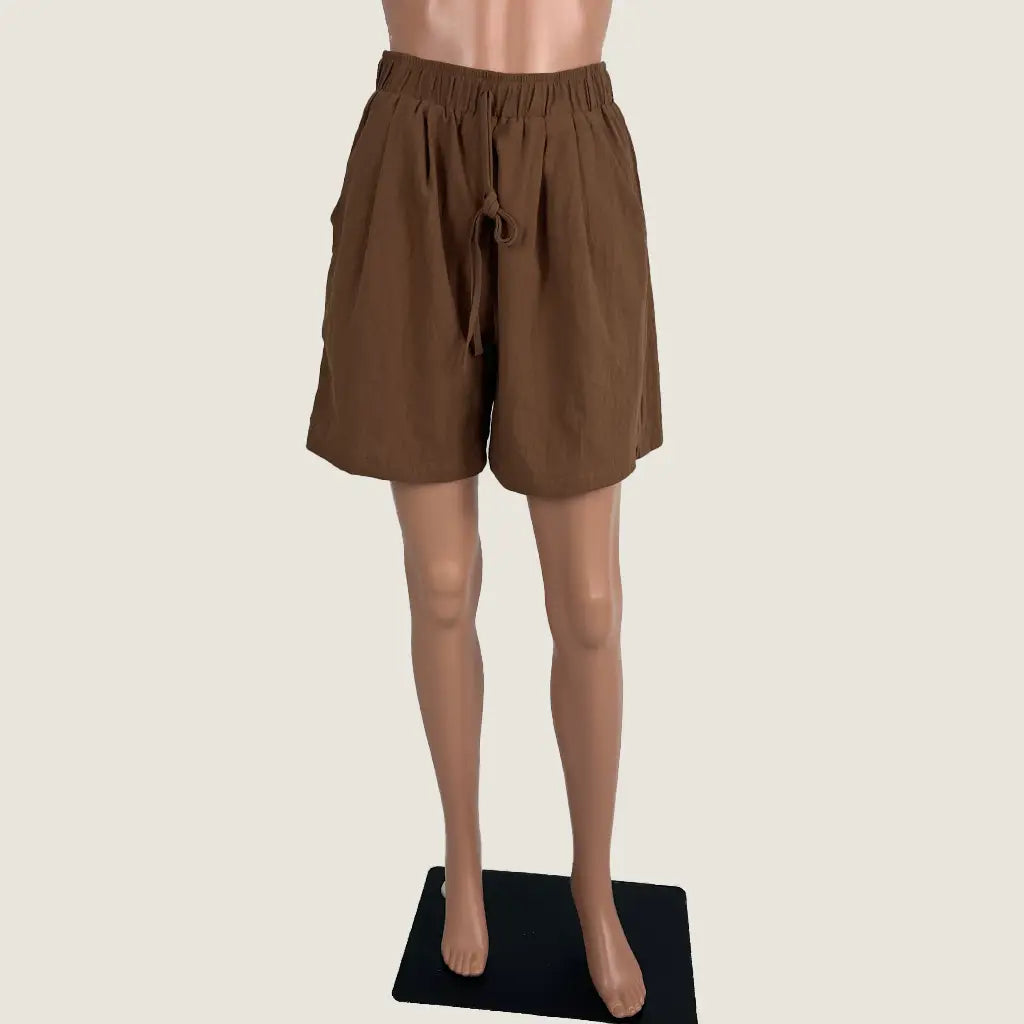 Front View of the Emery Rose Brown Front Tie Short