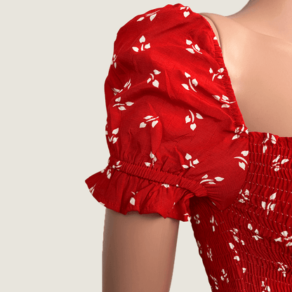 Faithful The Brand Genevieve Cherry Red Mini Dress Sleeve Detail