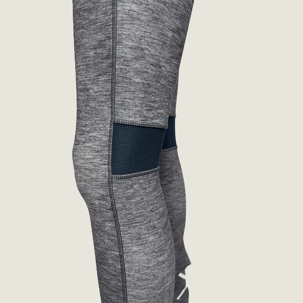 First Base Fit Grey Full Length Leggings Knee Detail