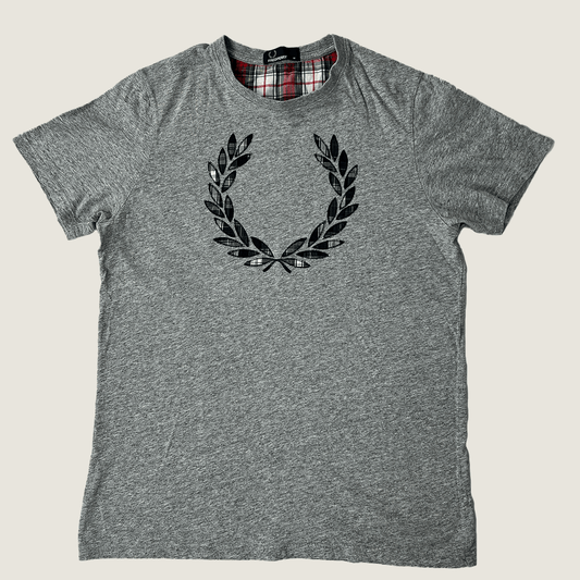 Front view of The Fred Perry Men's Grey Logo T-Shirt 