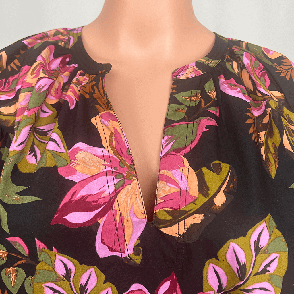 French Connection Tropical Print Women's Top Collar Detail