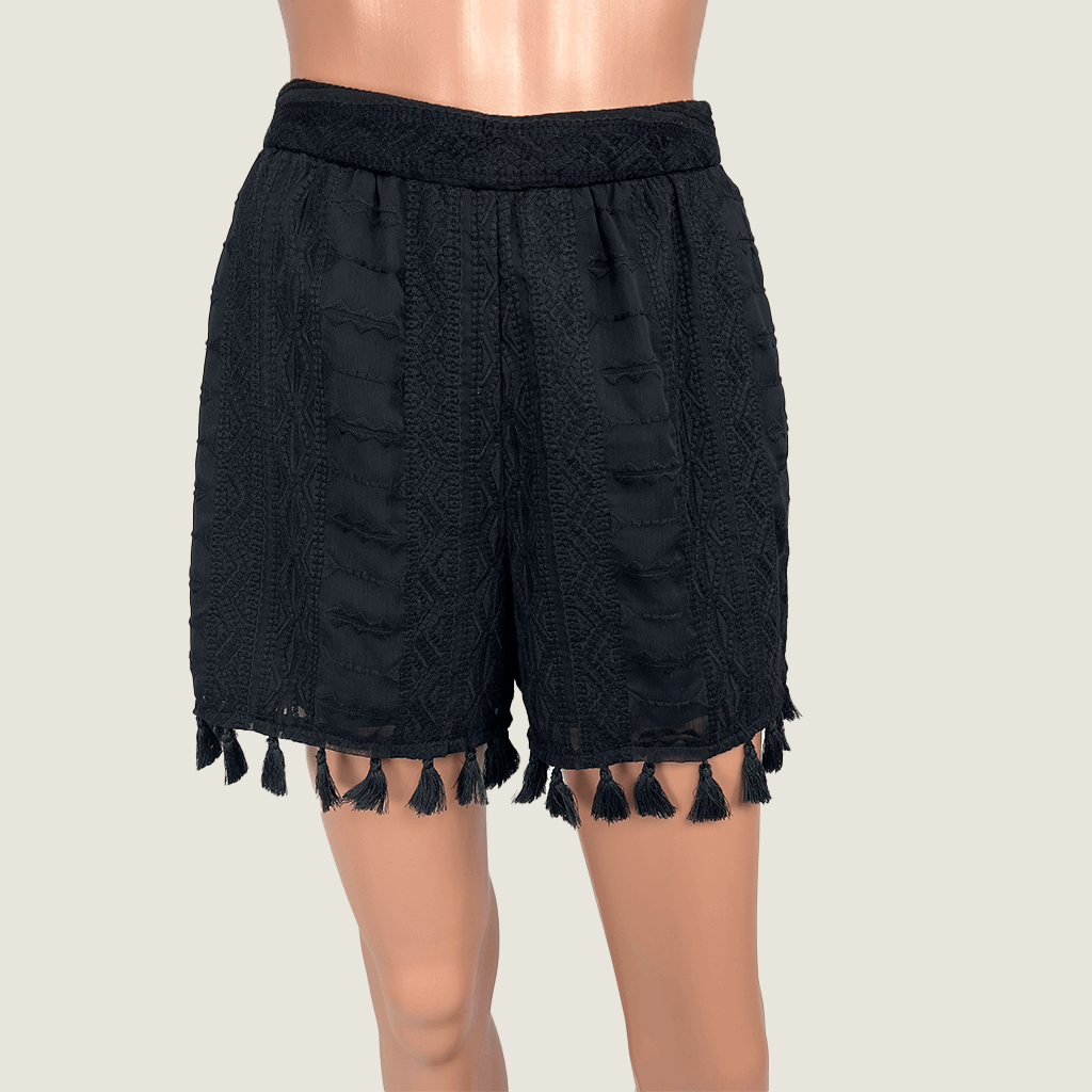 French Connection Embroidered Shorts With Tassels Front