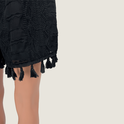 French Connection Embroidered Shorts With Tassels Hem Detail