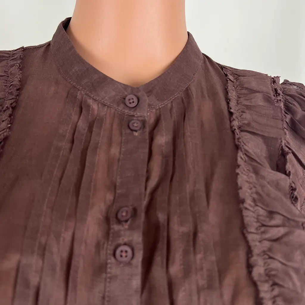 Front Collar View of the G.D.S. Estella Long Sleeve Sheer Blouse