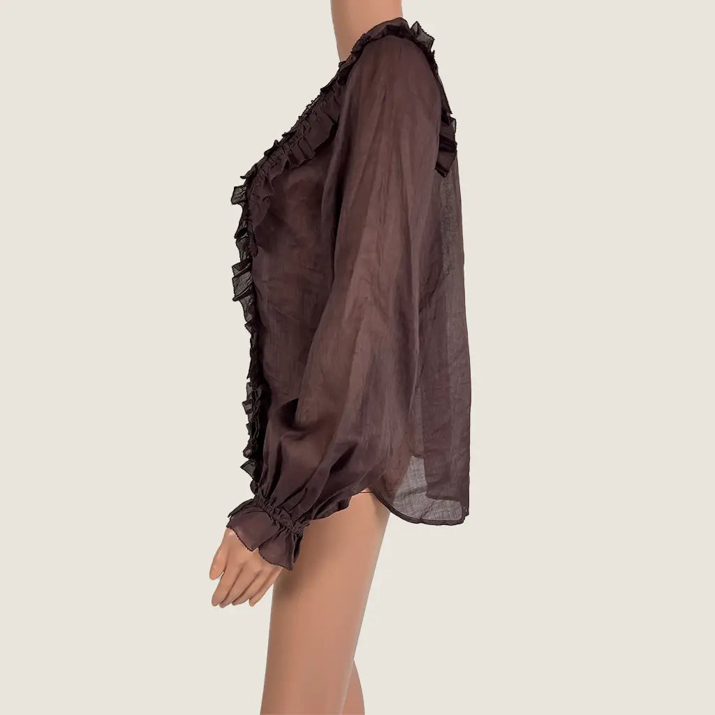 Side View of the G.D.S. Estella Long Sleeve Sheer Blouse