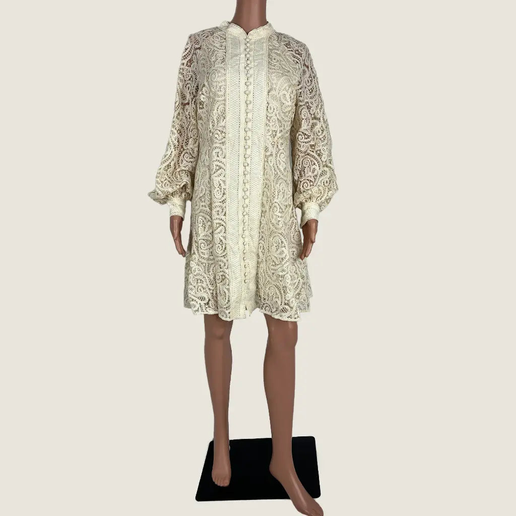 Front view of the GDS Estella Lace Midi Long Sleeve Dress