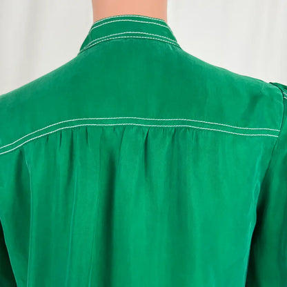 Back Collar View of the GDS Helenam Long Sleeve Green Blouse