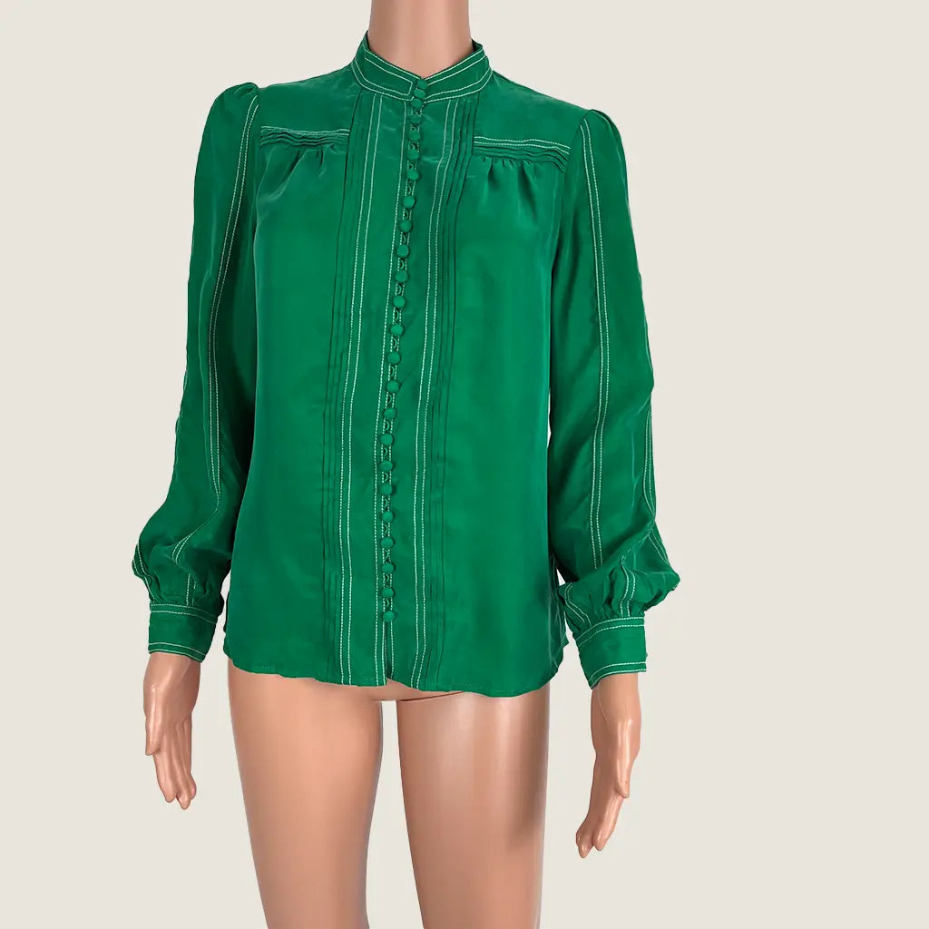 Front View of the GDS Helenam Long Sleeve Green Blouse