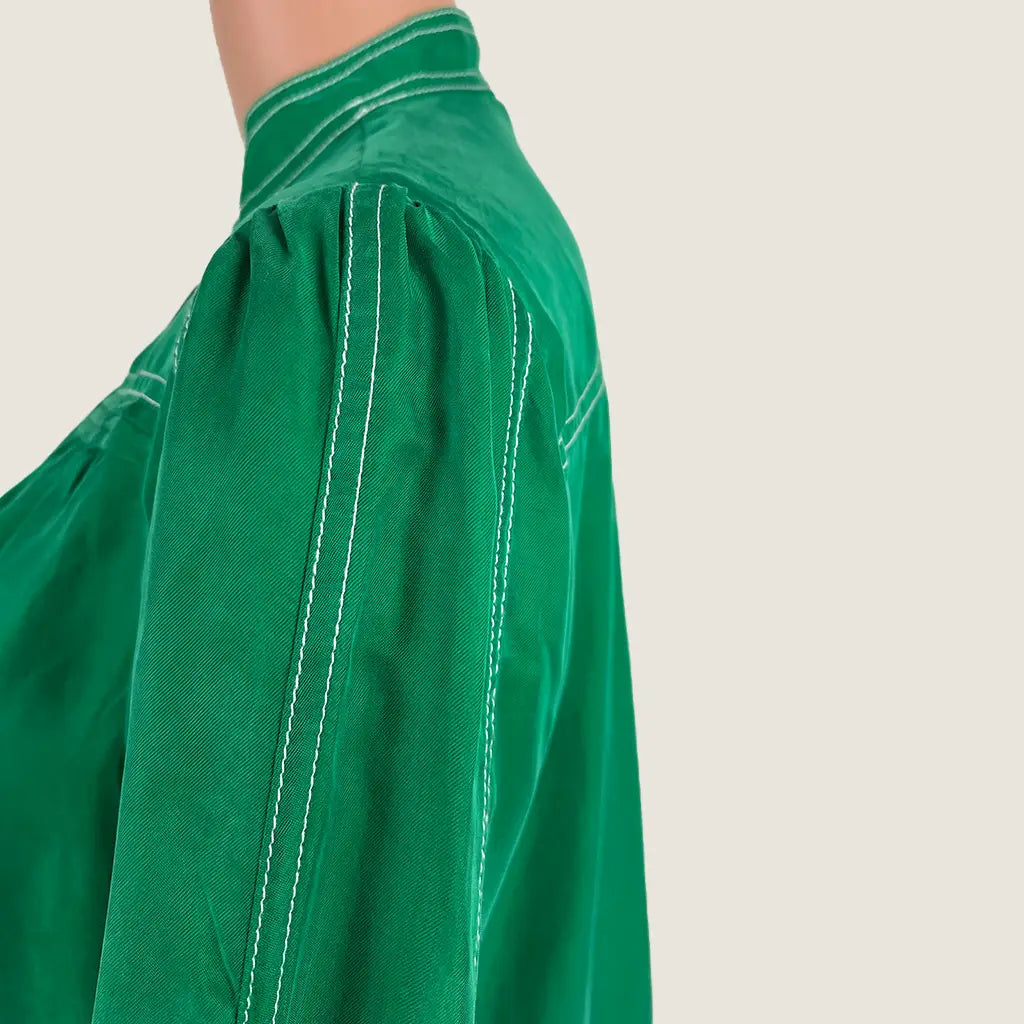 Side Detail View of the GDS Helenam Long Sleeve Green Blouse