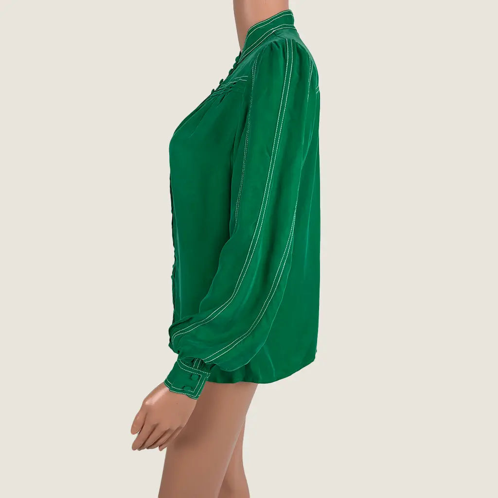 Side View of the GDS Helenam Long Sleeve Green Blouse