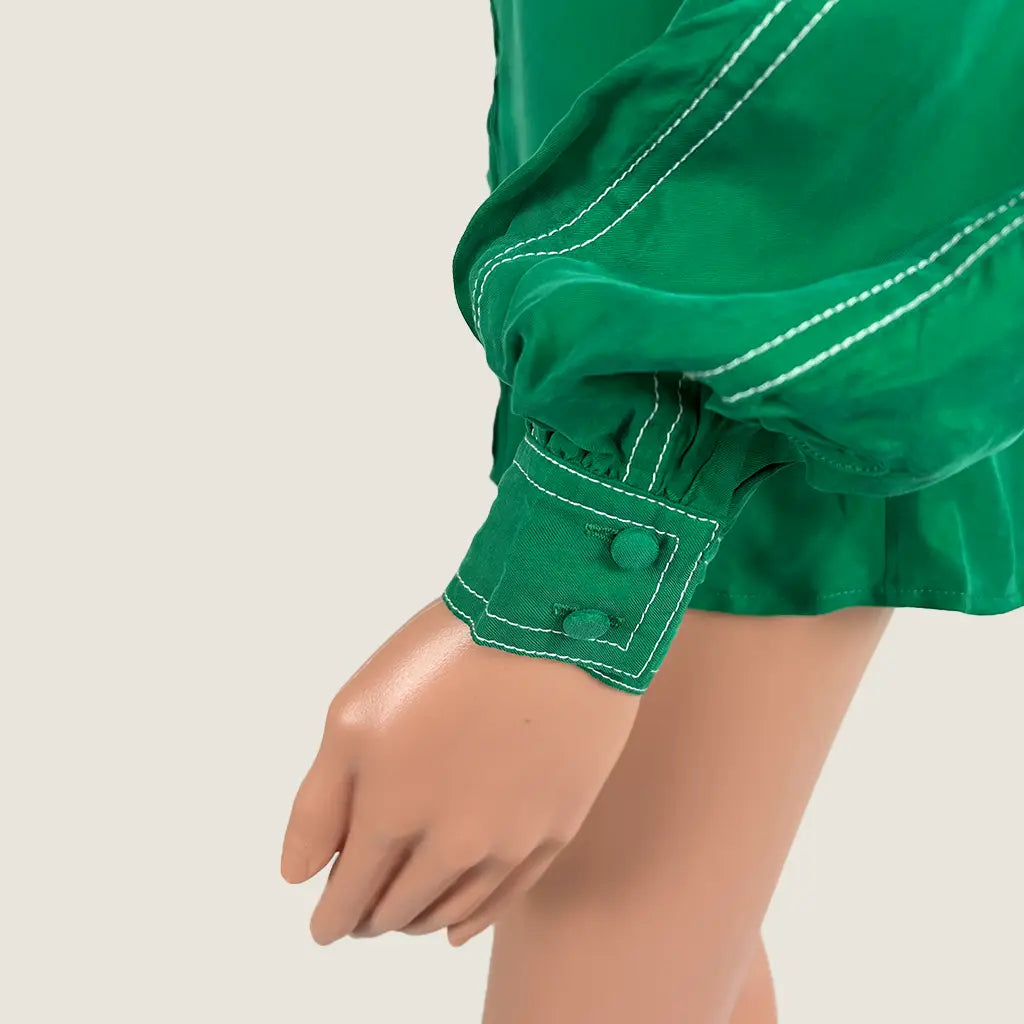 Cuff View of the GDS Helenam Long Sleeve Green Blouse