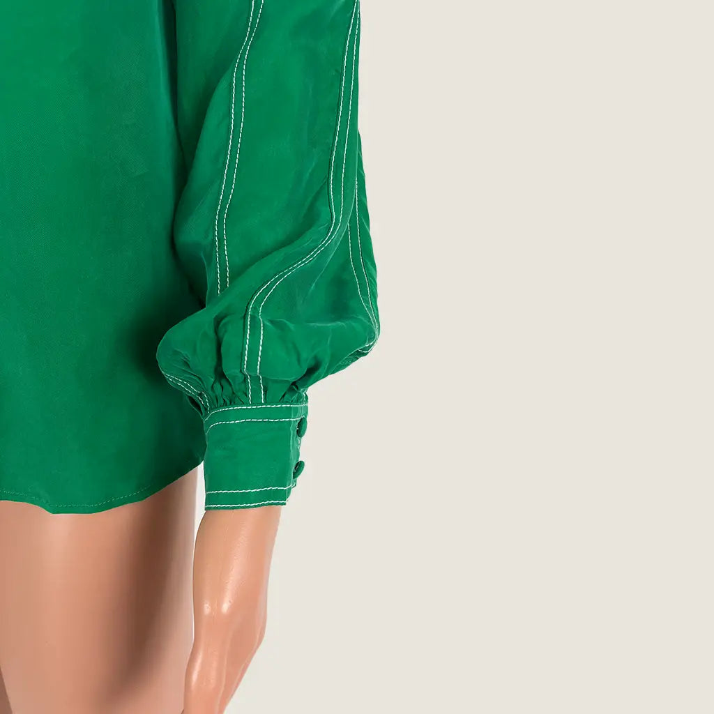 Front Cuff View of the GDS Helenam Long Sleeve Green Blouse