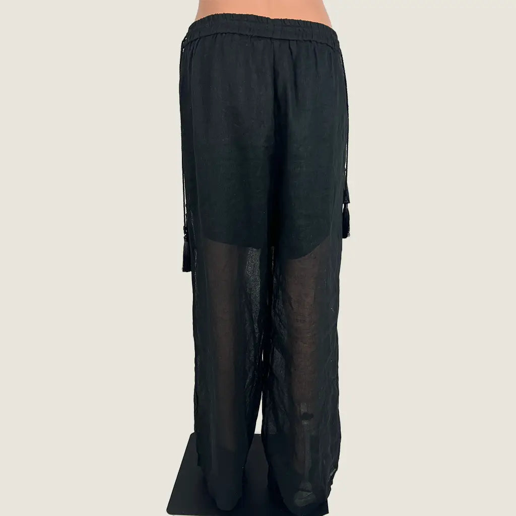 Back View of the GDS Heather Lace Linen Pants in Black