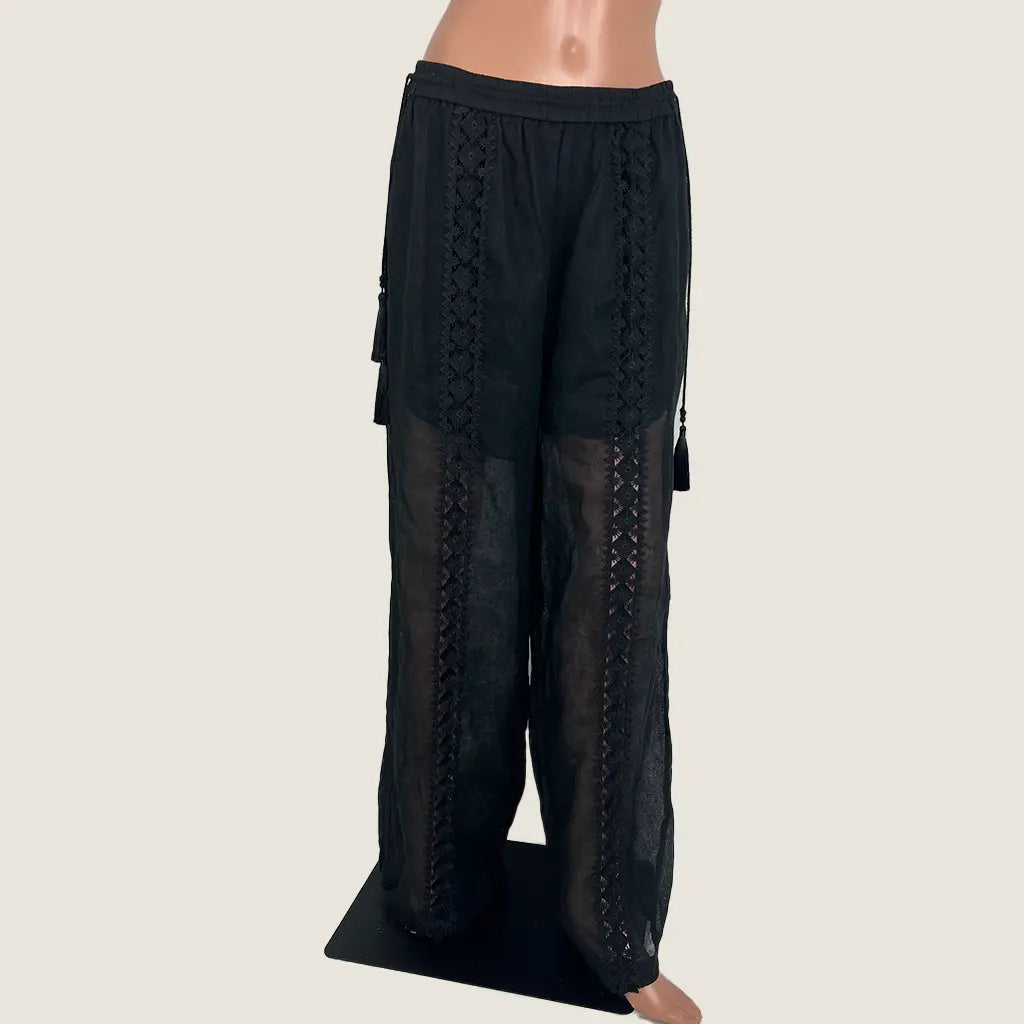 Front View of the GDS Heather Lace Linen Pants in Black