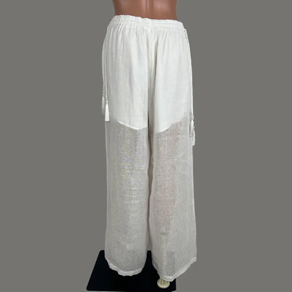 Back View of the GDS Heather Lace Linen Pants in White