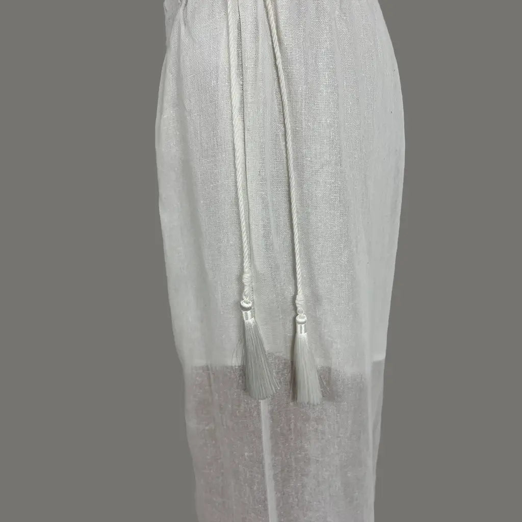 Front Detail View of the GDS Heather Lace Linen Pants in White