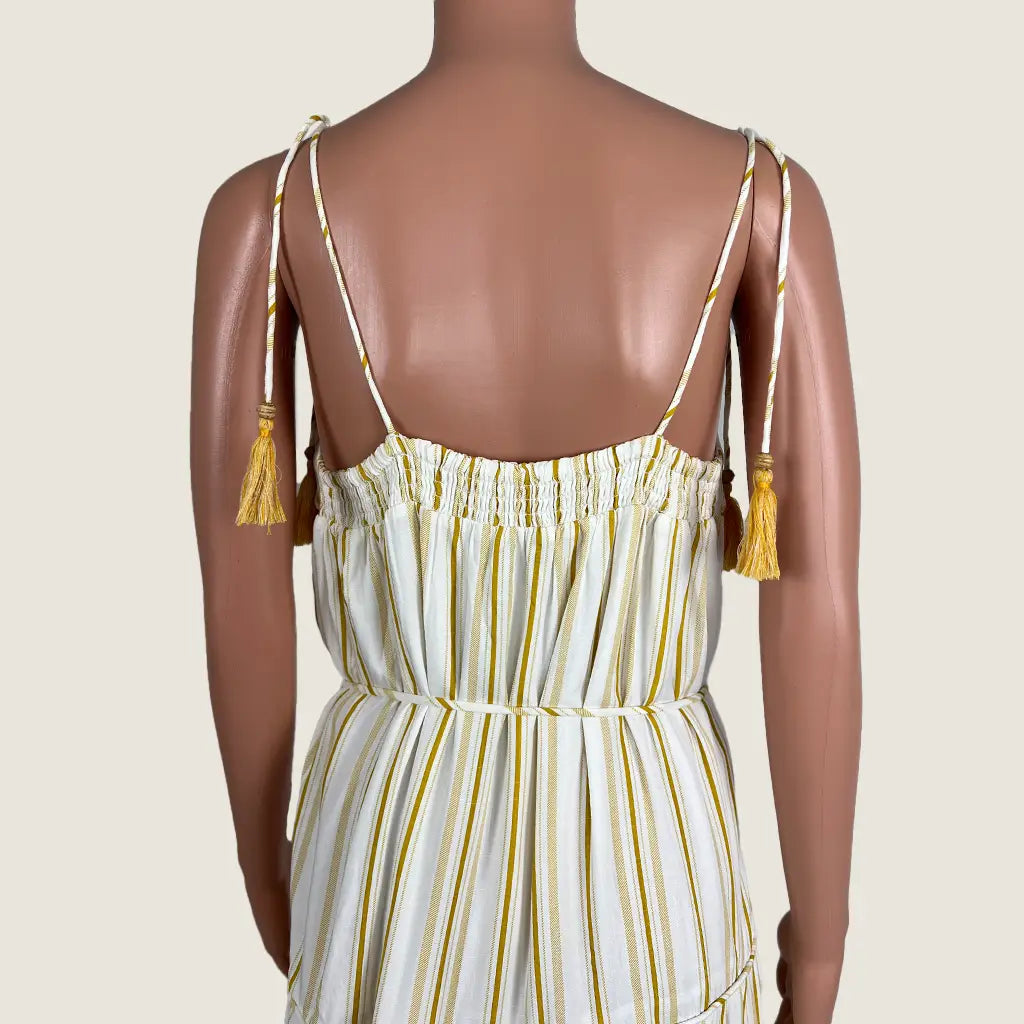 Back detail view of the GDS Signify Sleeveless Maxi Striped Dress