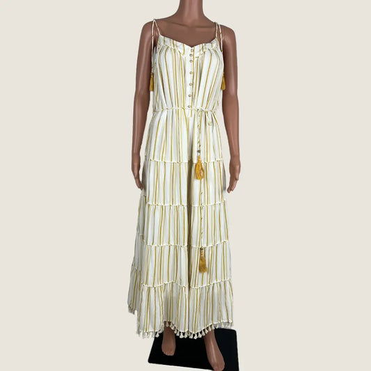 Front view of the GDS Signify Sleeveless Maxi Striped Dress